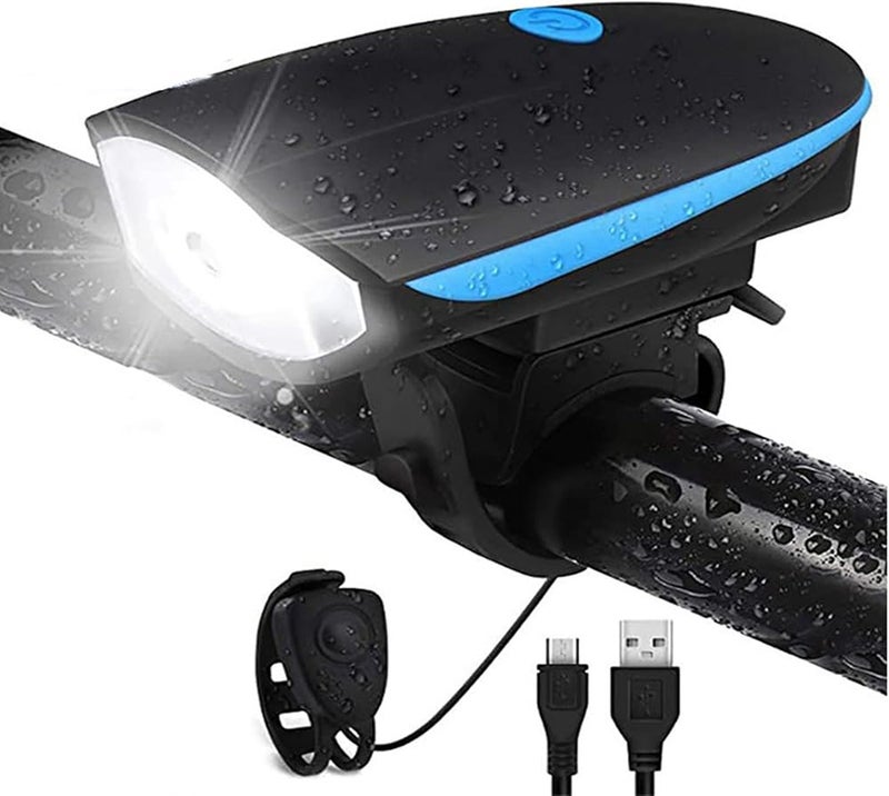 Rechargeable Front Bicycle And Scooter   And Scooter Light with Lithium Battery, Powerful LED Illumination, Built-in Siren, and 5 Multi-Sound Modes – by Abo Elgoukh & Maxlerz – Blue Color - Image 1